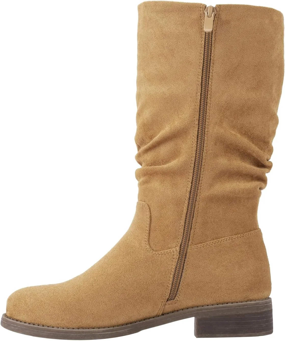 Shoe'N Tale Slouchy Mid Calf Flat Boots for Women Pull On Round Toe Side Zip Fall and Winter Fashion Comfortable Boots