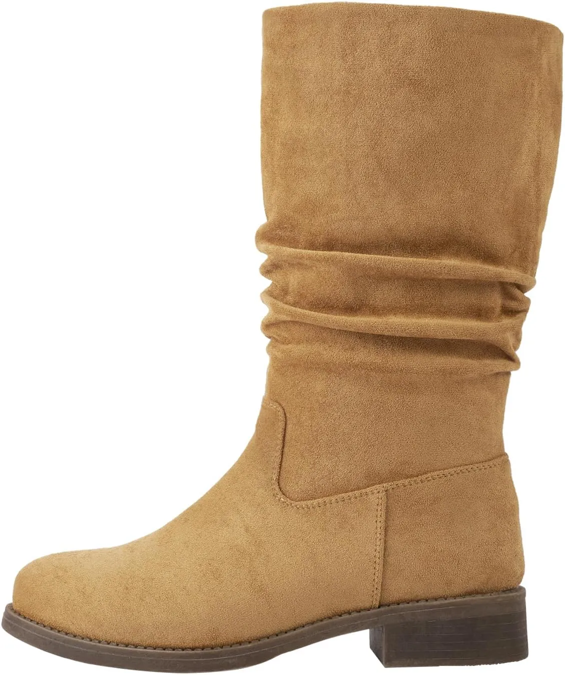 Shoe'N Tale Slouchy Mid Calf Flat Boots for Women Pull On Round Toe Side Zip Fall and Winter Fashion Comfortable Boots
