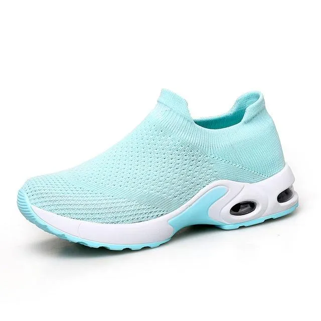 Shoes flat slip on platform black breathable mesh  sneakers