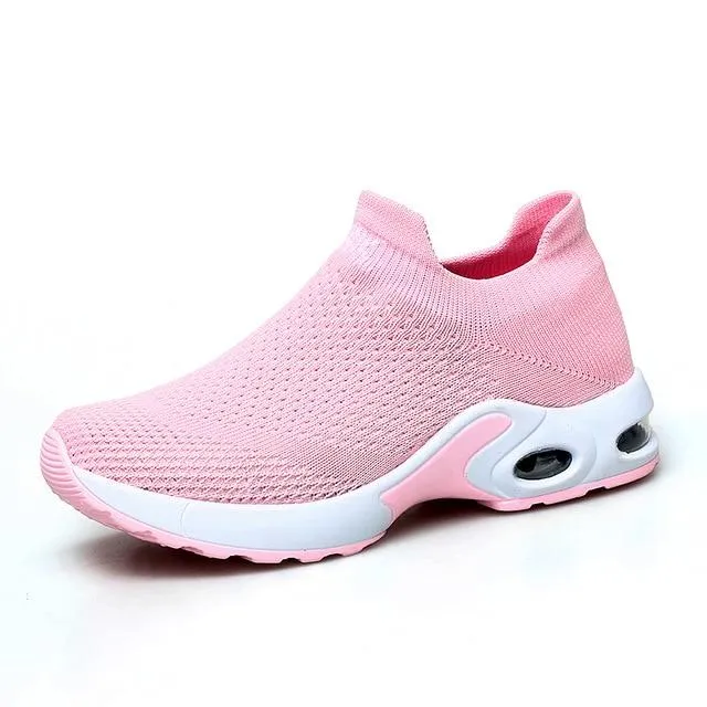 Shoes flat slip on platform black breathable mesh  sneakers