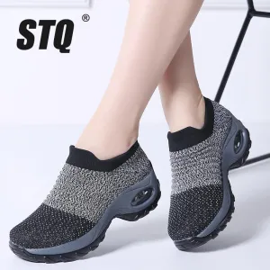 Shoes flat slip on platform black breathable mesh  sneakers