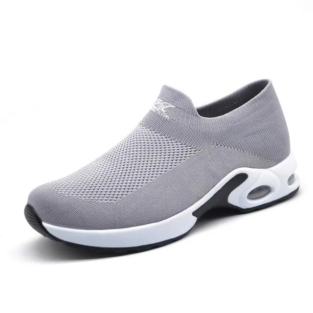 Shoes flat slip on platform black breathable mesh  sneakers