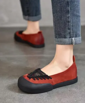 Shoes Red Comfortable Leather Splicing Casual Feet Flat Cowhide