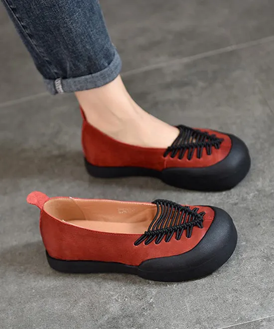 Shoes Red Comfortable Leather Splicing Casual Feet Flat Cowhide