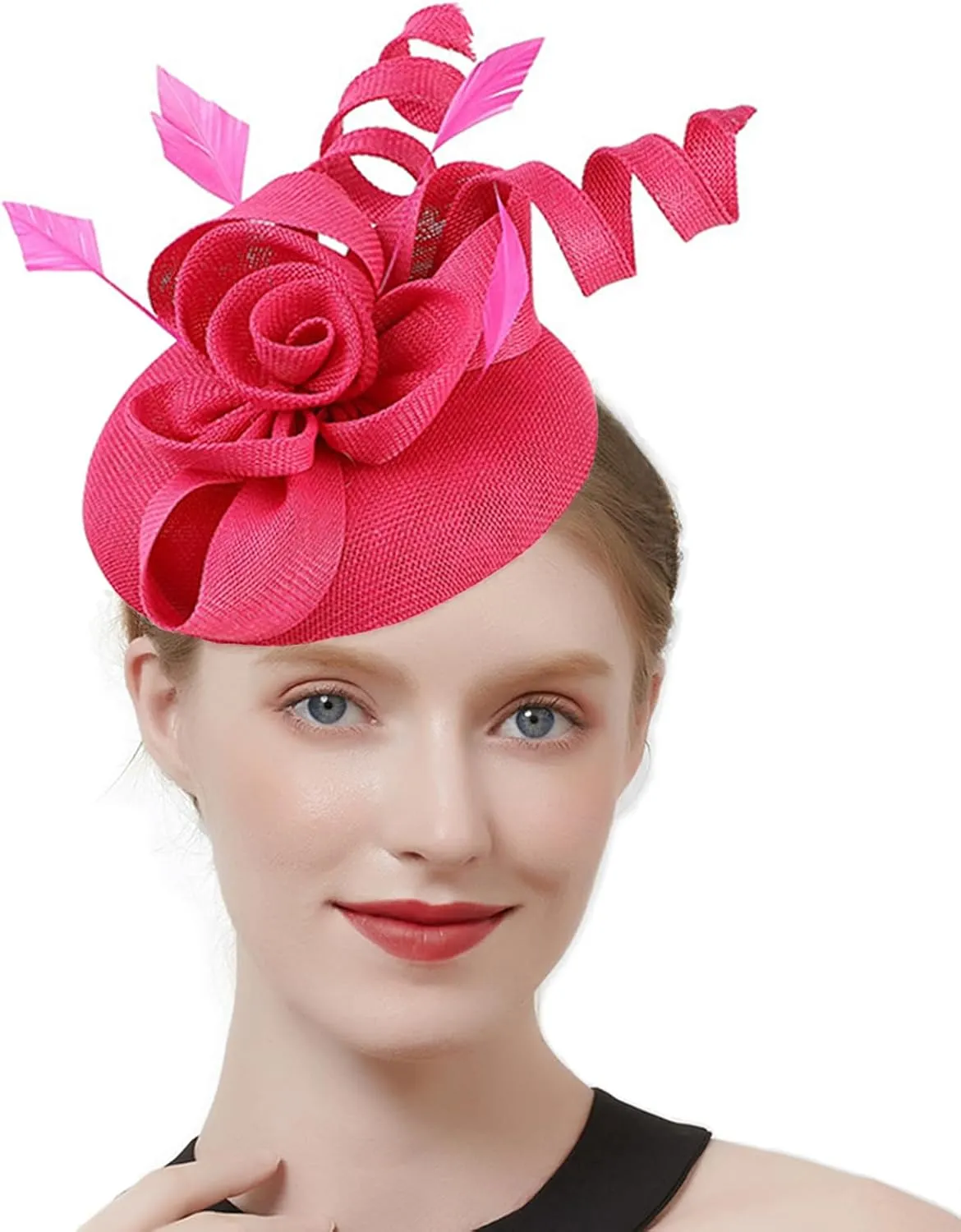 Sinamay Fascinator Hat Floral Feather Pillbox Derby Hats for Women Wedding Tea Party with Headband Clip