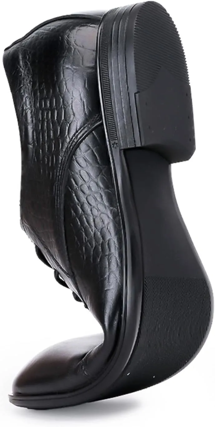 Single Season Dress Oxford for Men Lace Up Crocodile Embossed Cap Toe Derby Shoes Leather Low Top Rubber Sole Slip Resistant Block Heel Prom Very Popular Among Young People