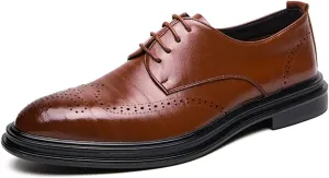 Single Season Dress Oxford for Men Lace Up Wing Tip Brogue Derby Shoes Cowhide Rubber Sole Slip Resistant Anti-Slip Non Slip Low Top Prom Very Popular Among Young People