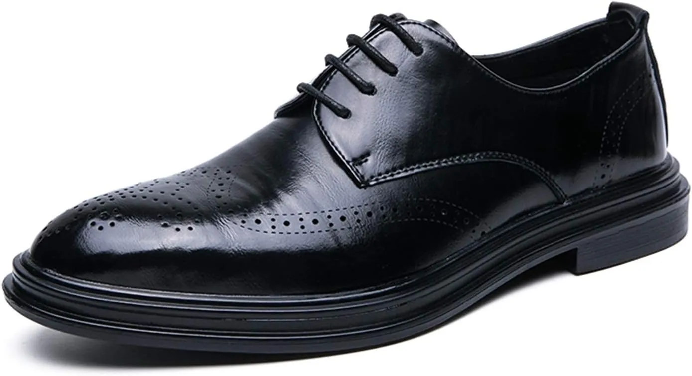 Single Season Dress Oxford for Men Lace Up Wing Tip Brogue Derby Shoes Cowhide Rubber Sole Slip Resistant Anti-Slip Non Slip Low Top Prom Very Popular Among Young People