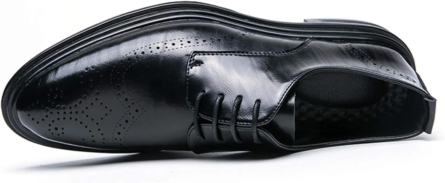 Single Season Dress Oxford for Men Lace Up Wing Tip Brogue Derby Shoes Cowhide Rubber Sole Slip Resistant Anti-Slip Non Slip Low Top Prom Very Popular Among Young People