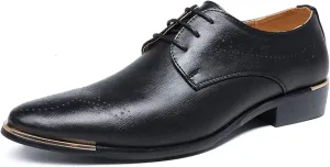 Single Season Dress Oxford Shoes for Men Lace Up Wing Tip Burnished Toe Derby Shoes Vegan Leather Anti-Slip Block Heel Rubber Sole Prom Very Popular Among Young People