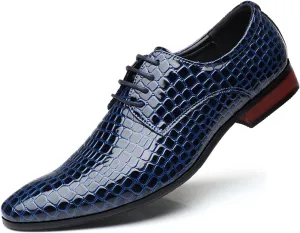 Single Season Dress Shoes for Men Lace Up Derby Shoes Crocodile Alligator Embossed PU Leather Non Slip Low Top Rubber Sole Slip Resistant Block Heel Prom Very Popular Among Young People
