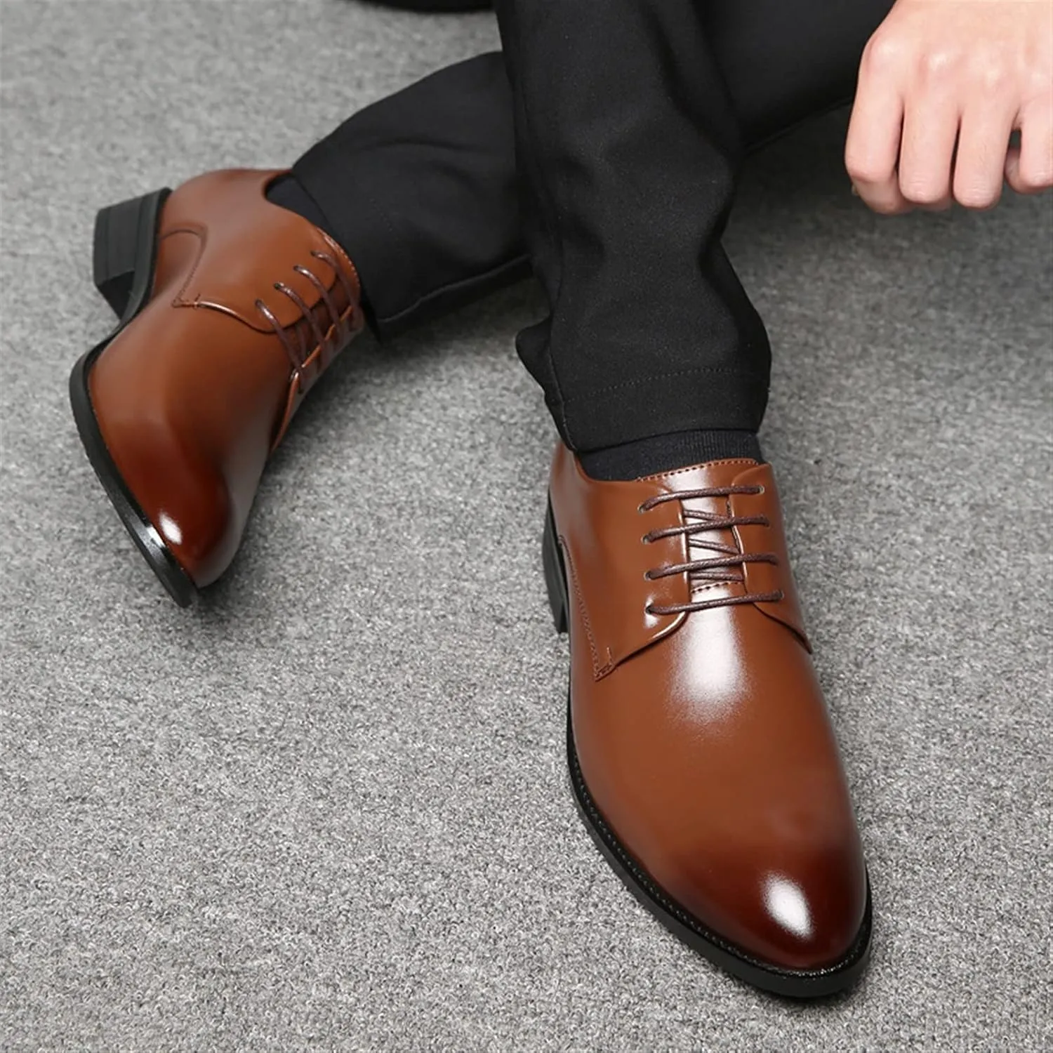Single Season Formal Oxford Shoes for Men Lace Up Derby Shoes Burnished Toe Vegan Leather Resistant Non Slip Rubber Sole Low Top Anti-Slip Classic Very Popular Among Young People