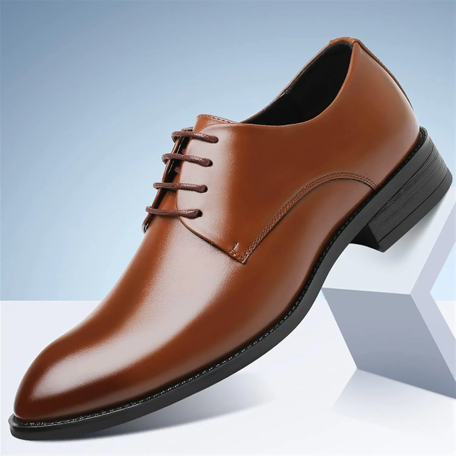 Single Season Formal Oxford Shoes for Men Lace Up Derby Shoes Burnished Toe Vegan Leather Resistant Non Slip Rubber Sole Low Top Anti-Slip Classic Very Popular Among Young People