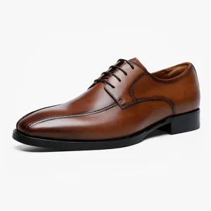 Single Season Oxford Dress Shoes for Men Lace Up Bike Toe Derby Shoes Vegan Leather Rubber Sole Block Heel Low Top Classic Very Popular Among Young People