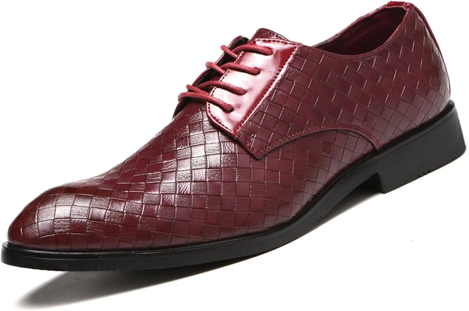 Single Season Oxford Shoes for Men Lace Up Round Toe Plaid Derby Shoes PU Leather Slip Resistant Anti-Slip Rubber Sole Block Heel Low Top Business Very Popular Among Young People
