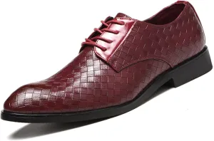 Single Season Oxford Shoes for Men Lace Up Round Toe Plaid Derby Shoes PU Leather Slip Resistant Anti-Slip Rubber Sole Block Heel Low Top Business Very Popular Among Young People