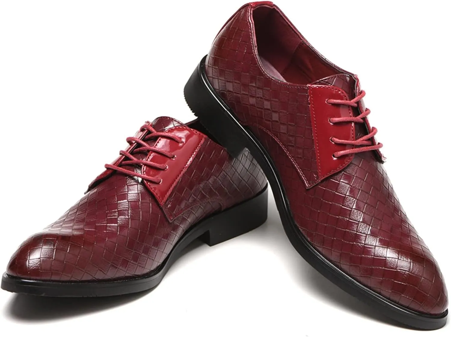 Single Season Oxford Shoes for Men Lace Up Round Toe Plaid Derby Shoes PU Leather Slip Resistant Anti-Slip Rubber Sole Block Heel Low Top Business Very Popular Among Young People