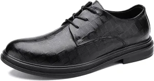 Single Season Shoes Dress Oxford for Men Lace Up Plaid Round Toe Derby Shoes Vegan Leather Slip Resistant Rubber Sole Low Top Block Heel Wedding Very Popular Among Young People