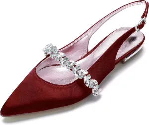 Slingback Flats for Women Rhinestones Strap Comfortable Low Heels Bridal Wedding Guest Dress Prom Pumps Shoes