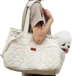 Small Dog Purse Bag Woman,Cat/Puppy Handbag with Multiple Pockets,Breathable Mesh Soft Cushion,Pets Carrier Traveling Totes Picnic Outdoor,7-15lb (Cream, Large)