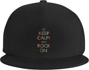 Snapback Hat Keep-Calm-and-Rock-On Trucker Hat Hip Hop Classic Plaid Flat Baseball Cap Black