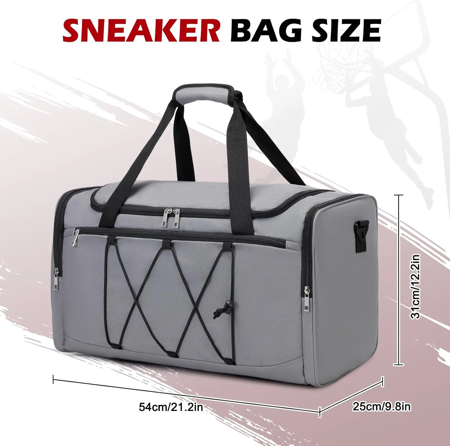 Sneaker Bag for Travel, Outdoor Sports Gym Bag Shoe Bag for 4 Pairs of Sneakers up to Size 14, Travel Duffel Bag with 3 Adjustable Dividers & Shoulder Strap, Sneakerhead Gift