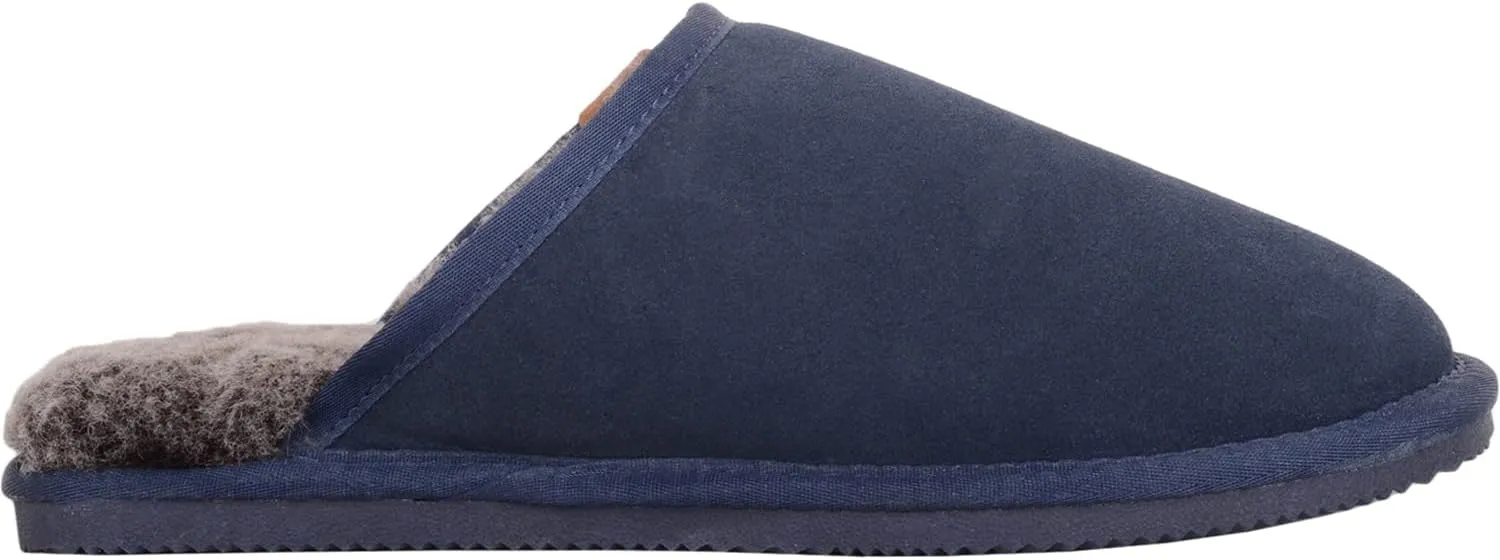 SNUGRUGS Mens Genuine Sheepskin Open Back Winter Mule Slipper with EVA Sole