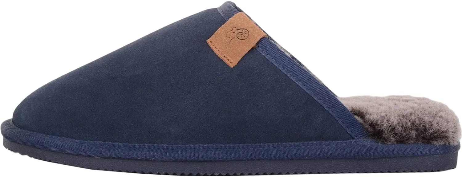 SNUGRUGS Mens Genuine Sheepskin Open Back Winter Mule Slipper with EVA Sole