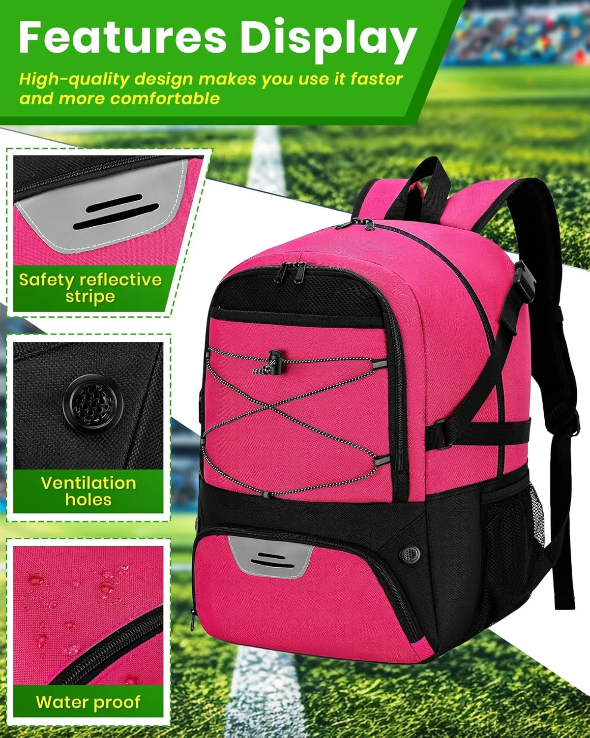 Soccer Backpack with Ball Holder &Soccer bag With Shoe Compartment, Water-Resistant Sports Bag for Soccer, Basketball, Football, Volleyball