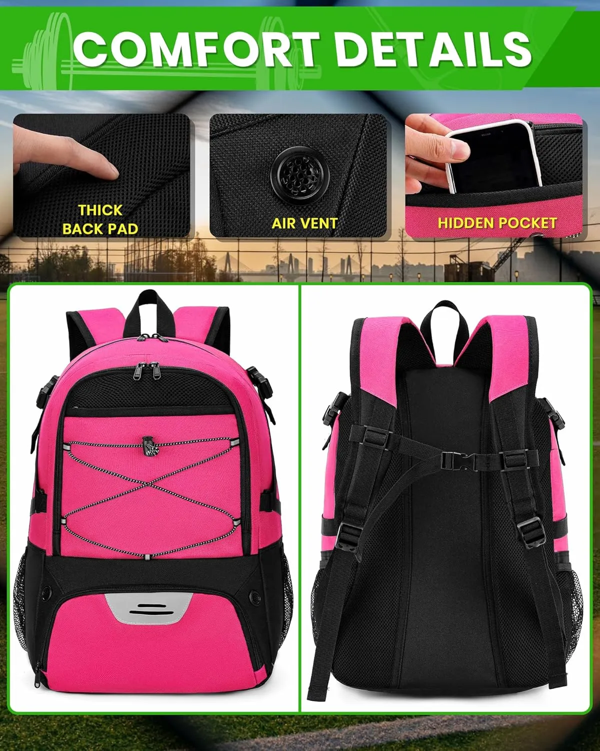 Soccer Backpack with Ball Holder &Soccer bag With Shoe Compartment, Water-Resistant Sports Bag for Soccer, Basketball, Football, Volleyball