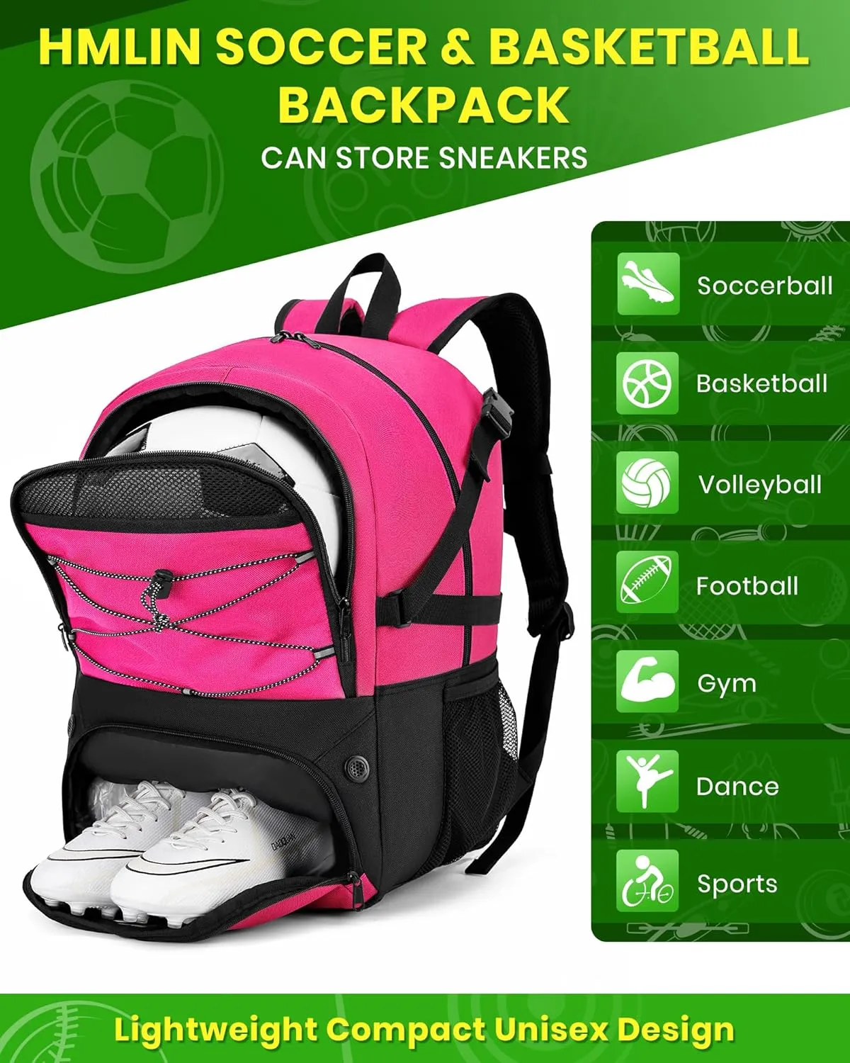 Soccer Backpack with Ball Holder &Soccer bag With Shoe Compartment, Water-Resistant Sports Bag for Soccer, Basketball, Football, Volleyball