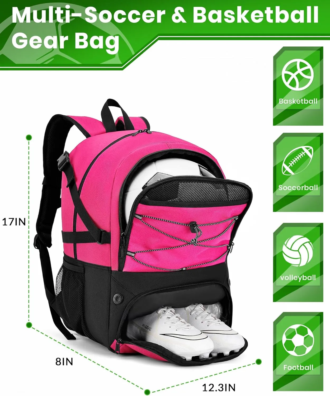 Soccer Backpack with Ball Holder &Soccer bag With Shoe Compartment, Water-Resistant Sports Bag for Soccer, Basketball, Football, Volleyball
