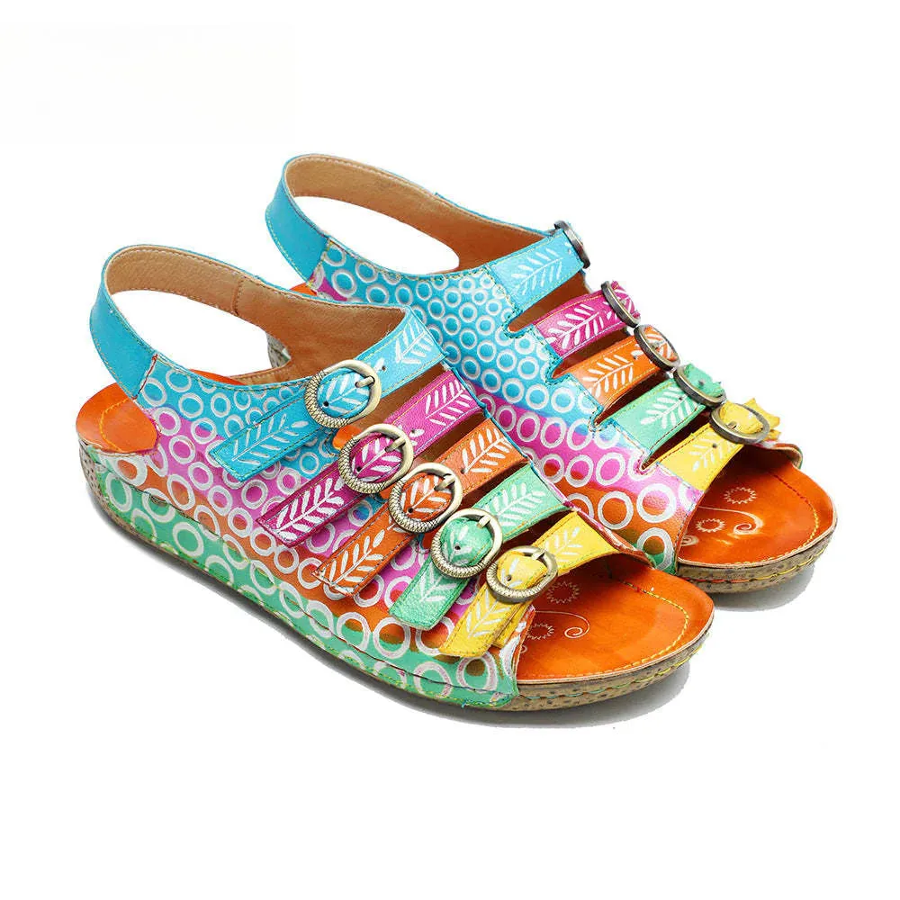 Socofy summer genuine leather belt buckle comfortable flat women's sandals