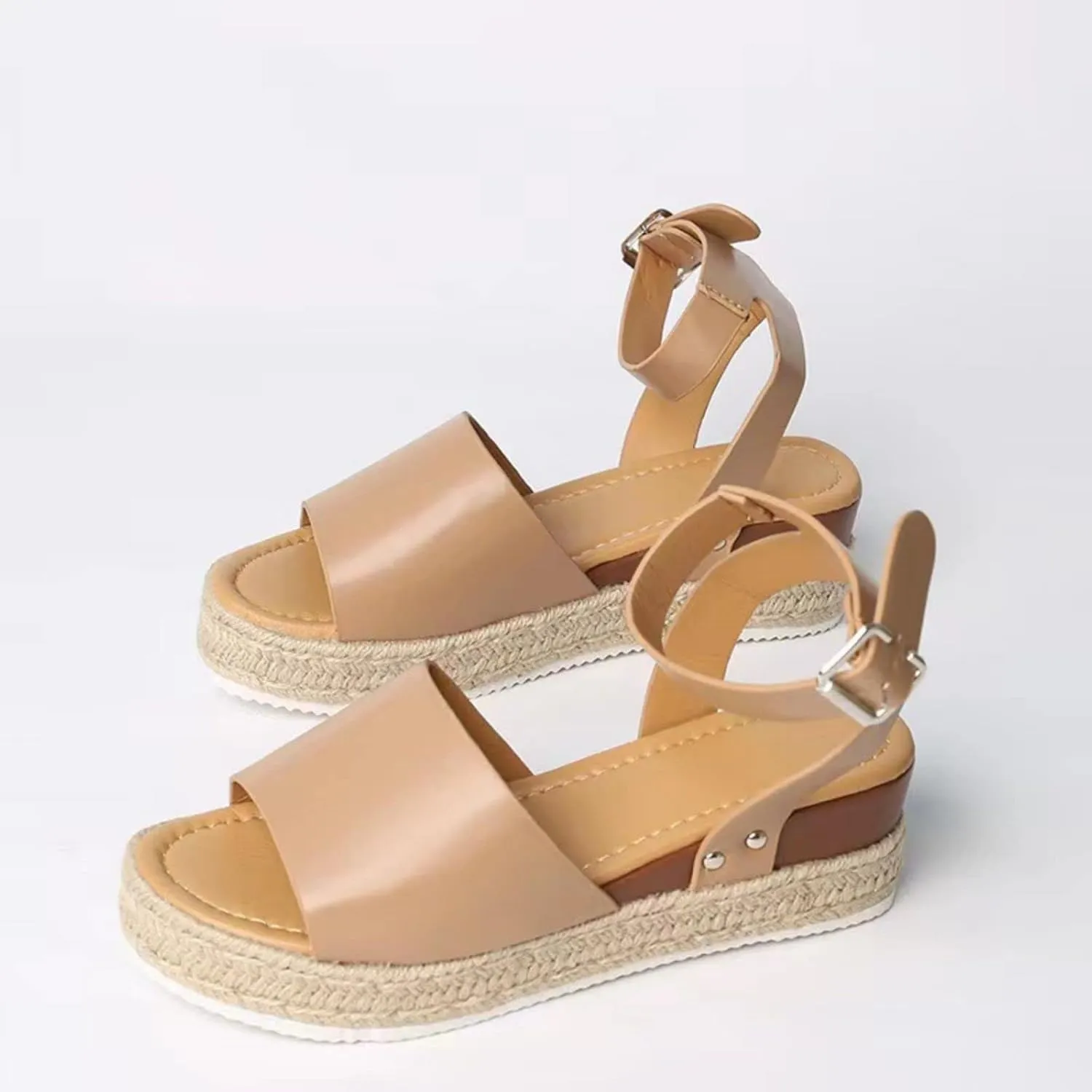 Soda Topic Open Toe Buckle Ankle Strap Espadrilles Flatform Wedge Casual Sandal Summer Comfortable Sandals