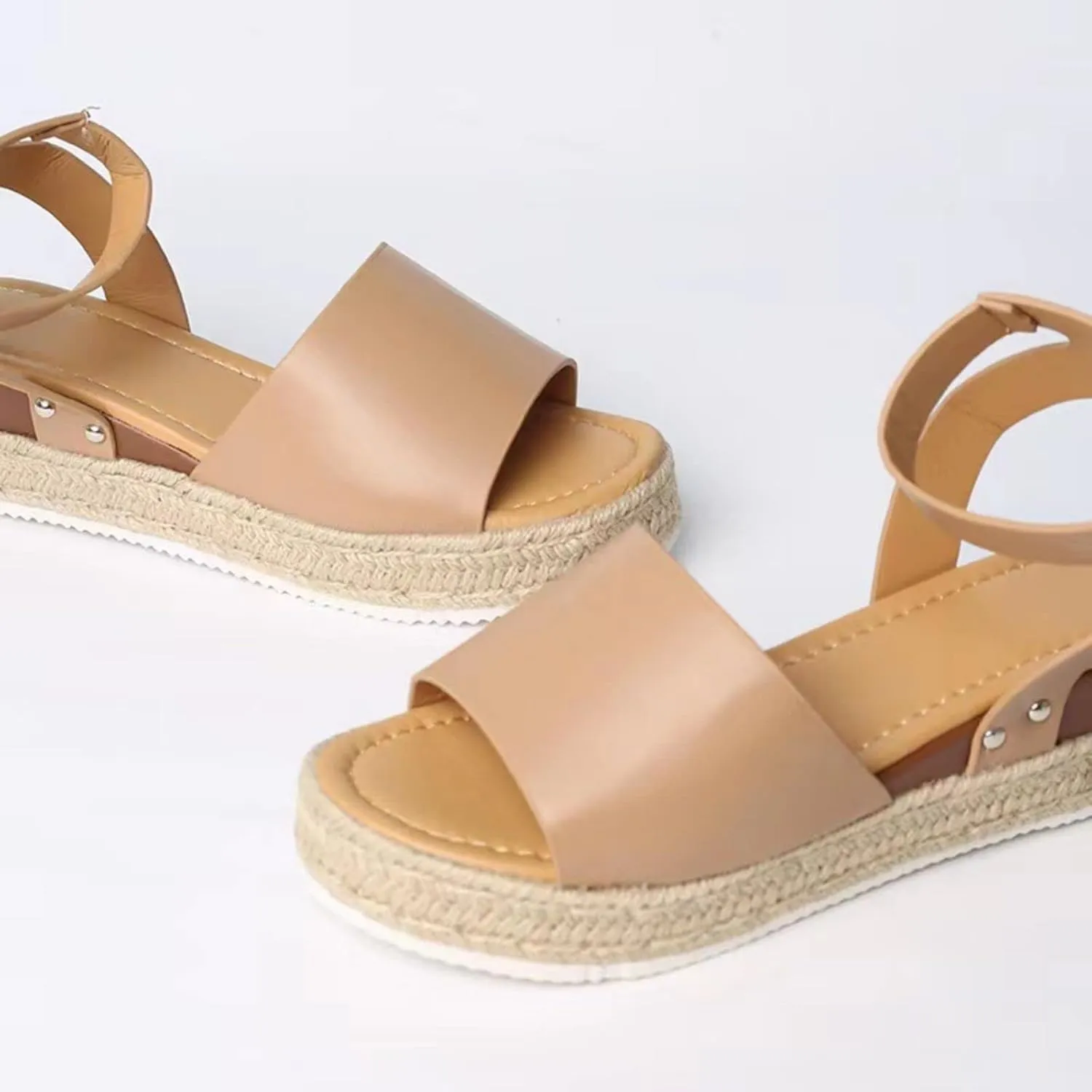 Soda Topic Open Toe Buckle Ankle Strap Espadrilles Flatform Wedge Casual Sandal Summer Comfortable Sandals