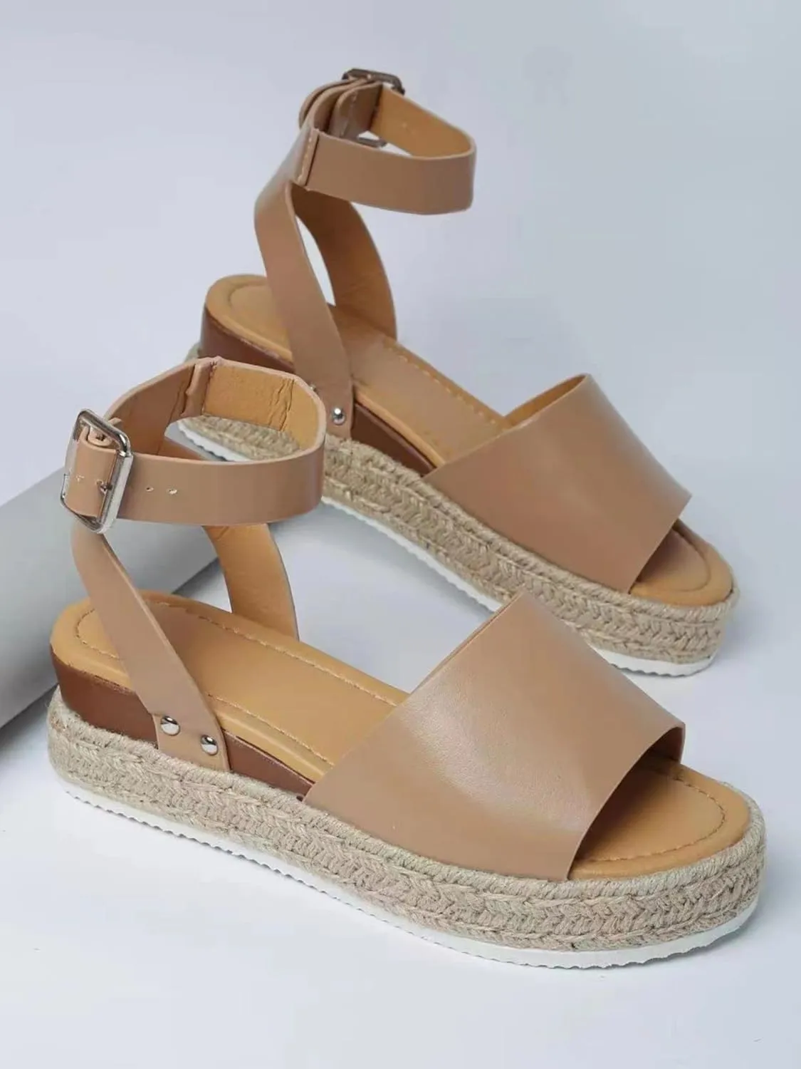 Soda Topic Open Toe Buckle Ankle Strap Espadrilles Flatform Wedge Casual Sandal Summer Comfortable Sandals