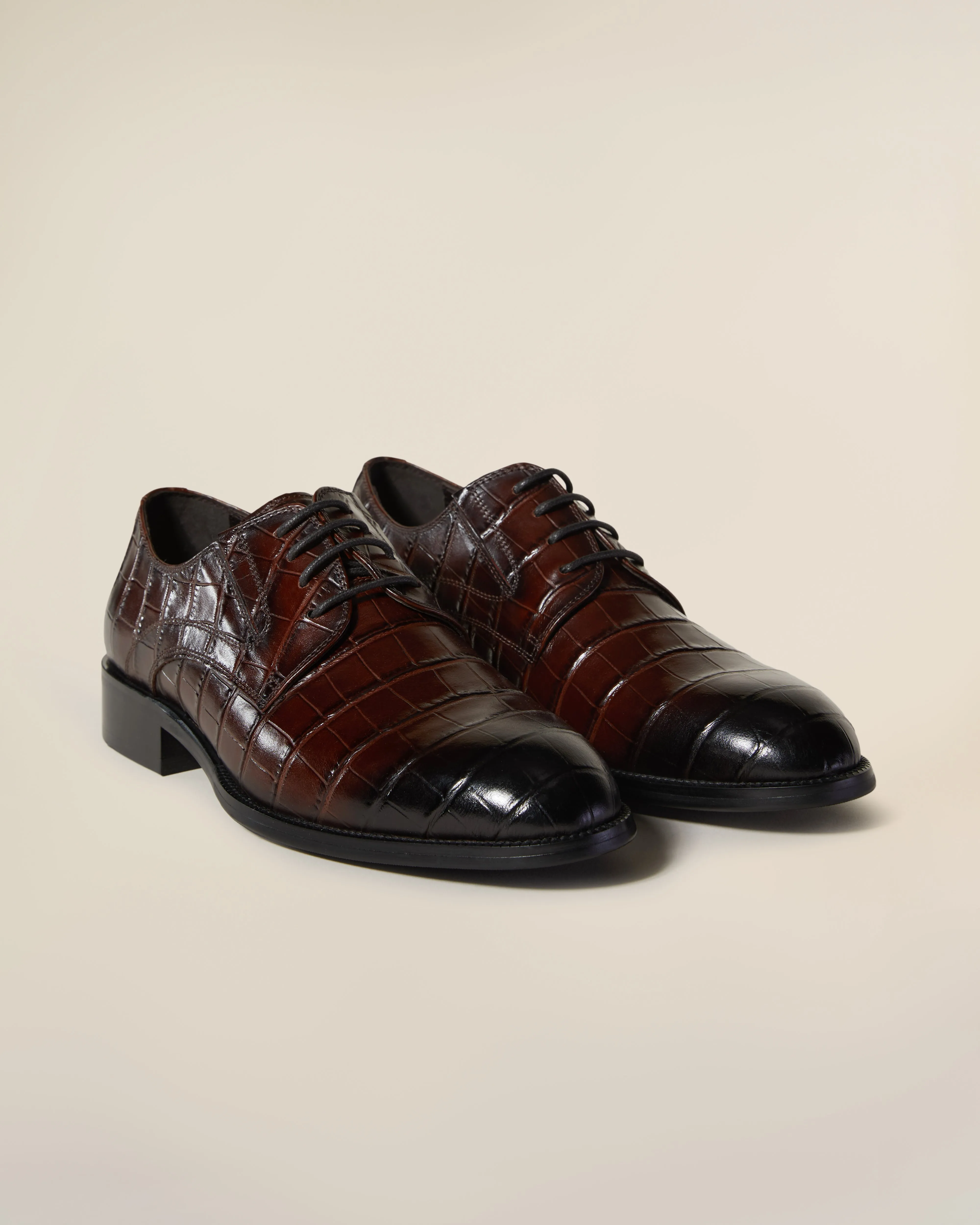 Solid Tone Croco Derby Shoes