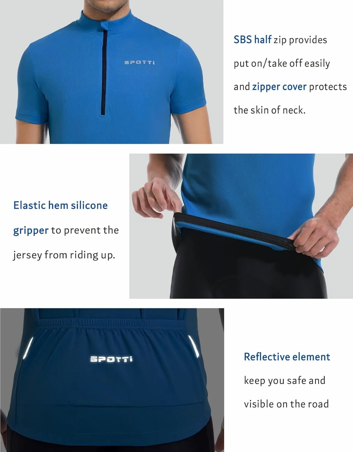 Spotti Men's Cycling Bike Jersey Short Sleeve with 3 Rear Pockets- Moisture Wicking, Breathable, Quick Dry Biking Shirt