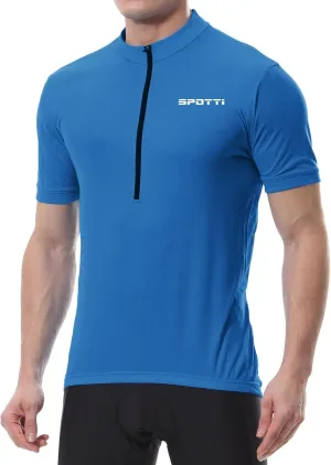 Spotti Men's Cycling Bike Jersey Short Sleeve with 3 Rear Pockets- Moisture Wicking, Breathable, Quick Dry Biking Shirt
