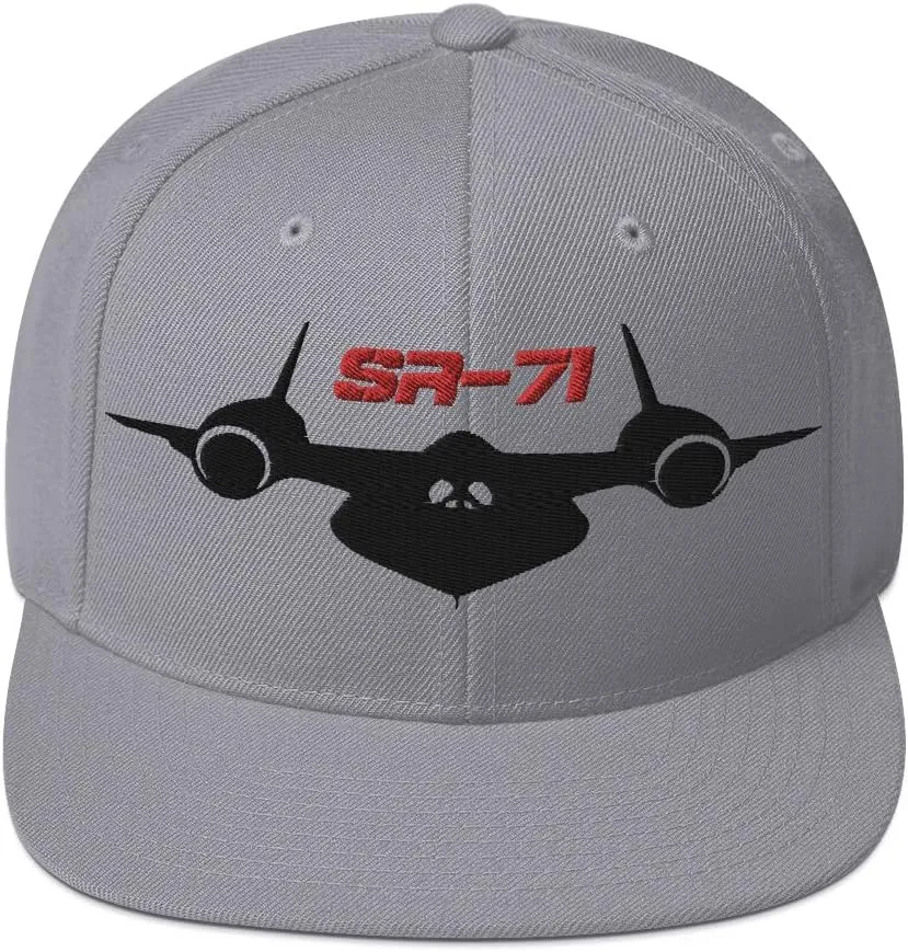 SR-71 Blackbird Spy Plane Front View Silhouette Military Aviation Art Pilots Aircraft Enthusiasts Embroidered Snapback Hat