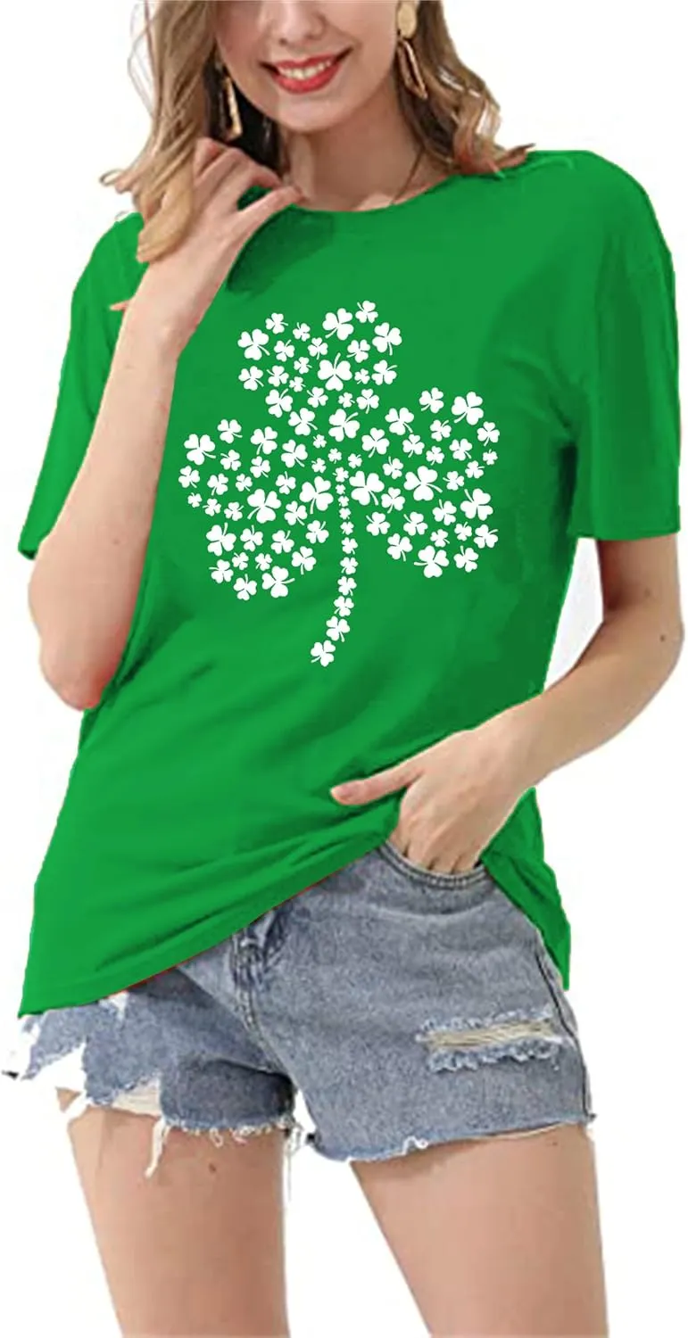 St Patricks Day Shirt Women Shamrock Graphic Tees St Patty's Lucky T-Shirt Green Irish Tops