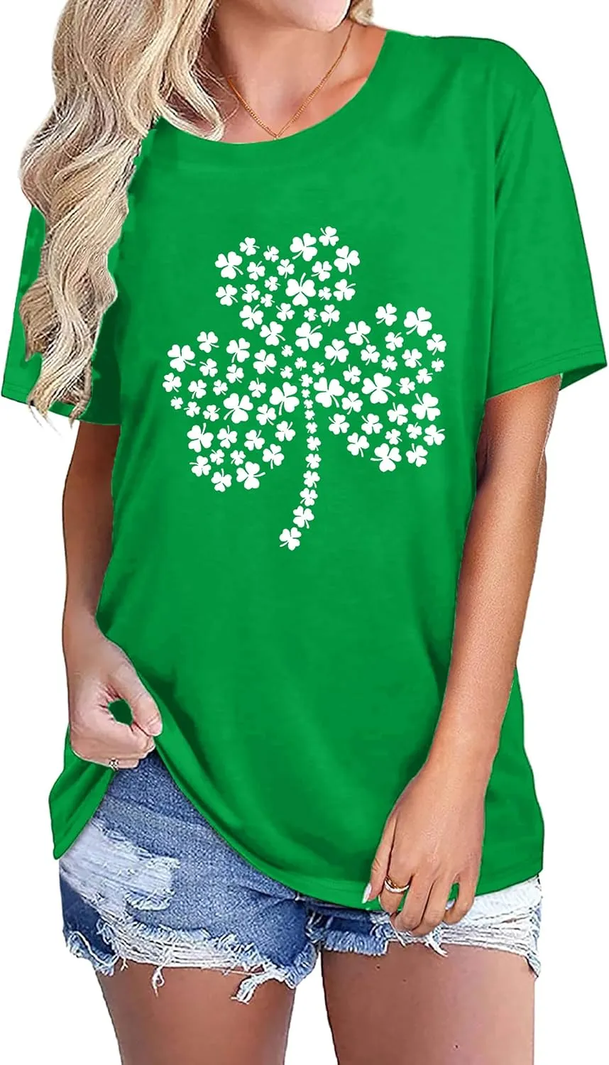 St Patricks Day Shirt Women Shamrock Graphic Tees St Patty's Lucky T-Shirt Green Irish Tops