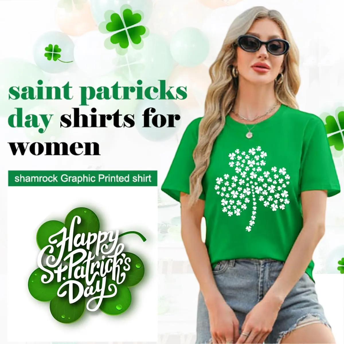 St Patricks Day Shirt Women Shamrock Graphic Tees St Patty's Lucky T-Shirt Green Irish Tops