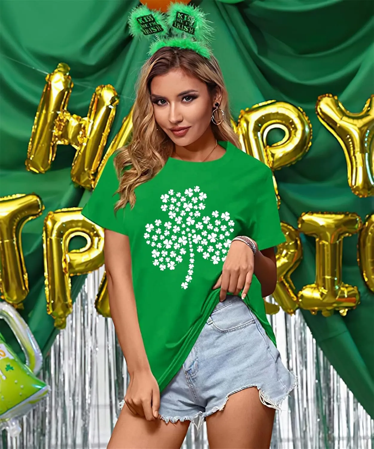 St Patricks Day Shirt Women Shamrock Graphic Tees St Patty's Lucky T-Shirt Green Irish Tops