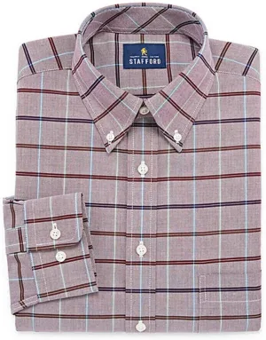 Stafford Regular Travel Oxford Mens Button Down Collar Long Sleeve Wrinkle Free Stretch Dress Shirt