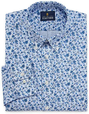Stafford Travel Wrinkle-Free Stretch Oxford Long-Sleeve Dress Shirt Big (Blue Garden, 20/34-35)