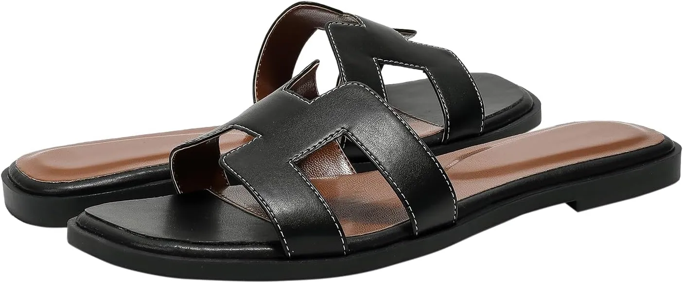 Stratuxx Kaze Womens Flat Sandals Flat Slide Sandals White,Black, Brown,Metallic Flat Sandals Leopard