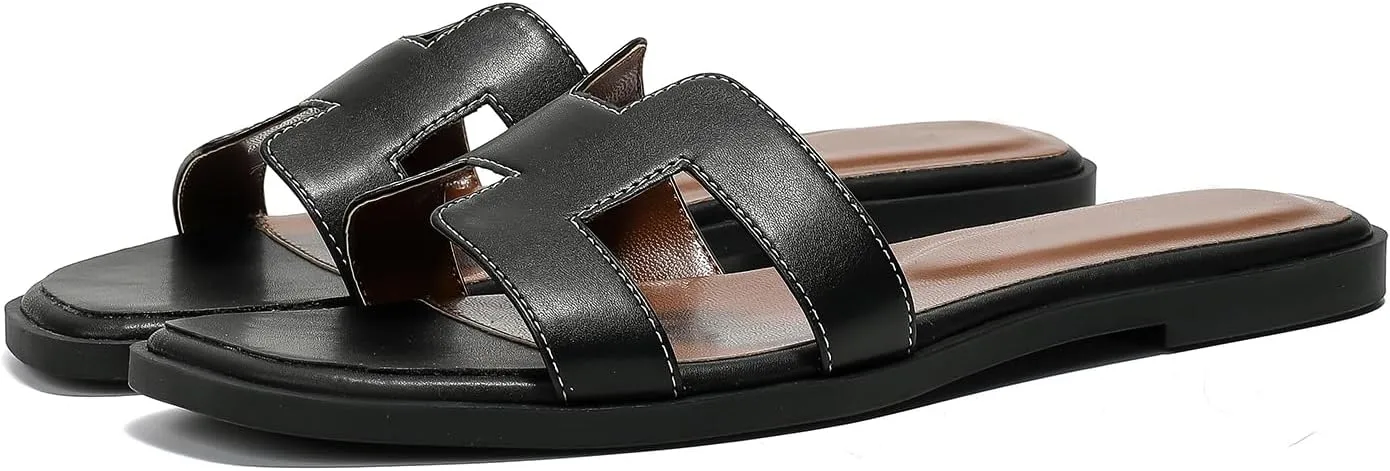 Stratuxx Kaze Womens Flat Sandals Flat Slide Sandals White,Black, Brown,Metallic Flat Sandals Leopard