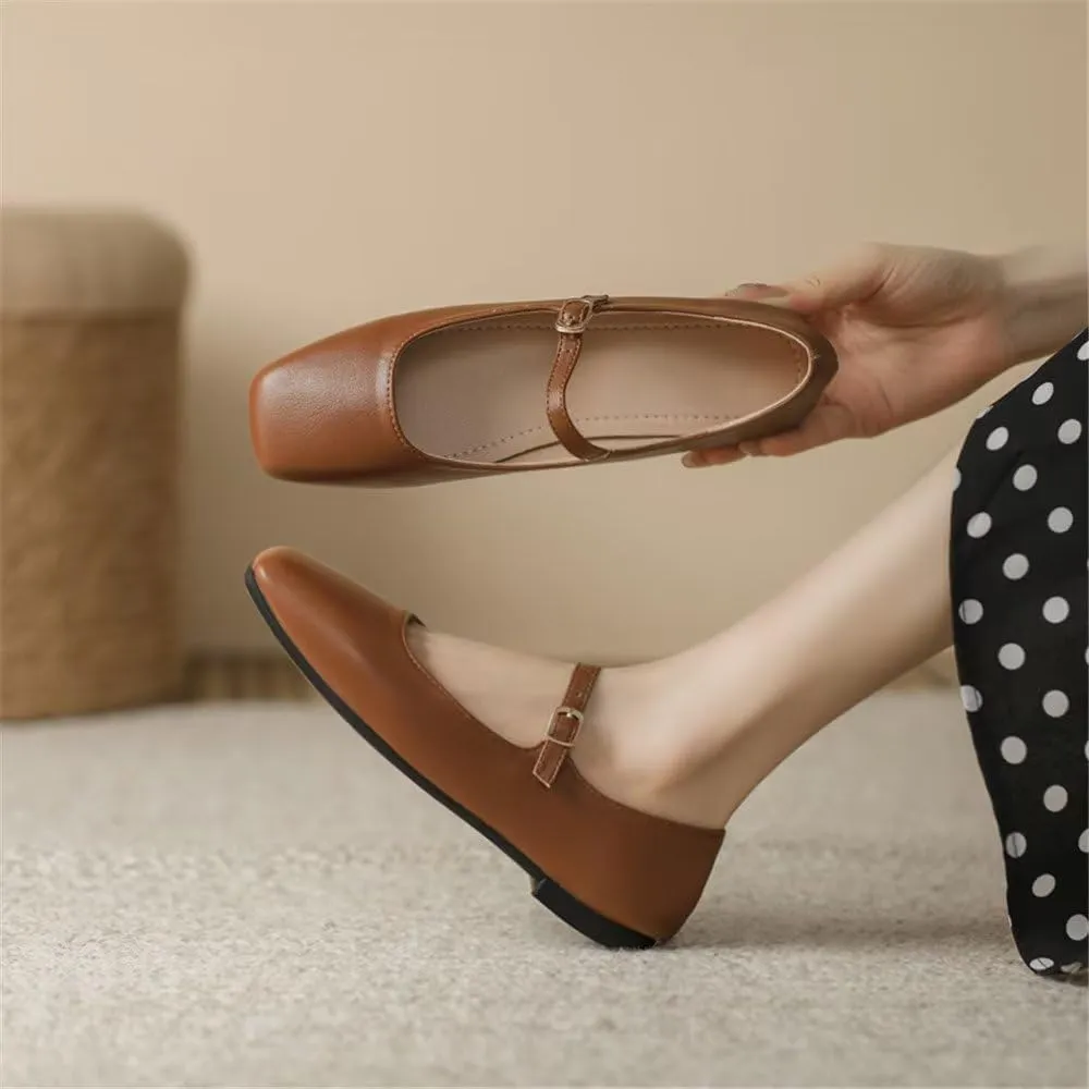Stunner Mary Jane Square Toe Black Ballet Flats for Women - Comfortable Ankle Strap Casual Slip On Flats