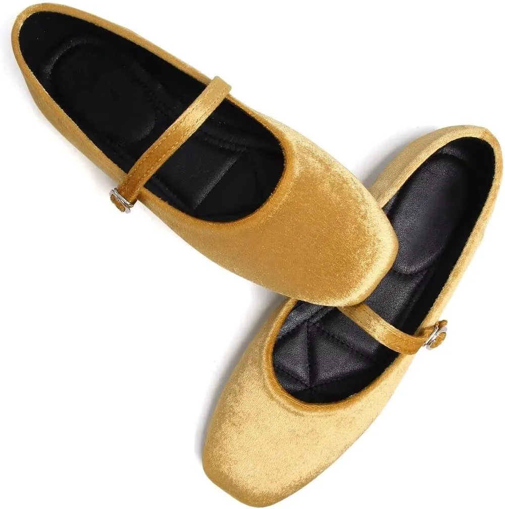 Stunner Mary Jane Square Toe Black Ballet Flats for Women - Comfortable Ankle Strap Casual Slip On Flats